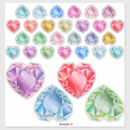 30 Vattenfärg Heart Gemstone Färgfläckning Klistermärken