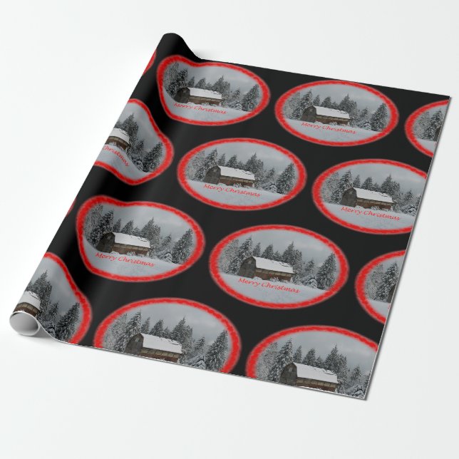 30"x6' Snöig Lanthandelsgård Julpapper (Utrullad)