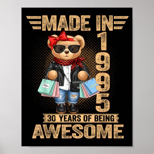 30 Year Old Made In 1995 Teddy Bear 30th Birthday  Poster (Framsidan)