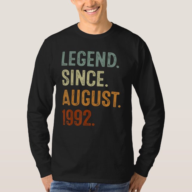30 Years Old  Legend Since August 1992 30th Birthd T Shirt (Framsida)