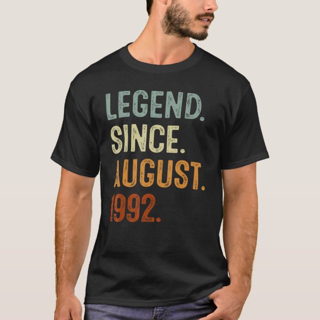 30 Years Old  Legend Since August 1992 30th Birthd T Shirt (Framsida)