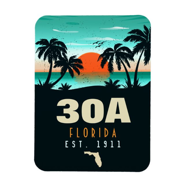 30a Route Florida Retro Sunset Souvenirs 60s Magnet (Vertikal)