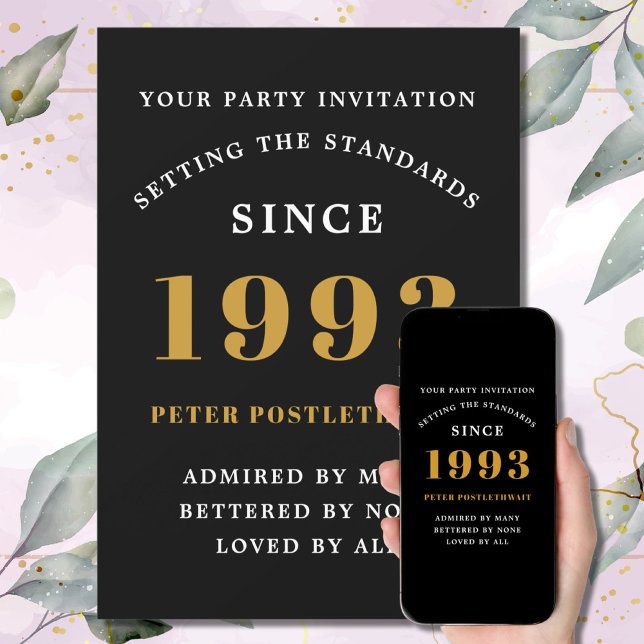 30års födelsedag 1993 Black Guld, lägg till Namn Inbjudningar (Skapare uppladdad)