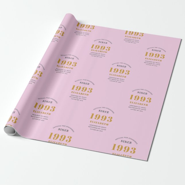 30års födelsedag 1993 Lägg till Namn Rosa Grått Presentpapper (Utrullad)