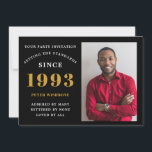 30års födelsedag 1993 Namn Photo Black Guld Inbjudningar<br><div class="desc">För dem som firar sin födelsedag har vi det idealiska födelsedagsfest inbjudan med möjlighet att lägga till ett foto. Den svarta bakgrunden med en vit och guld typografisk design är enkel och ändå elegant. Anpassa enkelt texten för den här födelsedagspresenten med hjälp av den mall som tillhandahålls. Sök i butiken...</div>