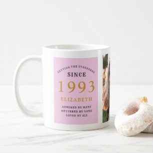 30års födelsedag 1993 Rosa Grått Add Namn Photo Kaffemugg