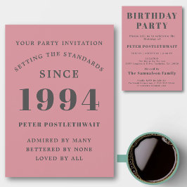 30års födelsedag 1994 Rosa Grått Elegant Chic Inbjudningar