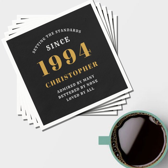 30års födelsedag 1994 Svarta Guld Pappersservett (Black and gold personalized 30th birthday paper napkins. )