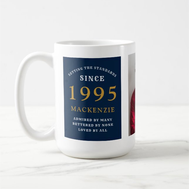 30års födelsedag 1995 Blue Guld Add Namn Photo Lar Kaffemugg (Vänster)