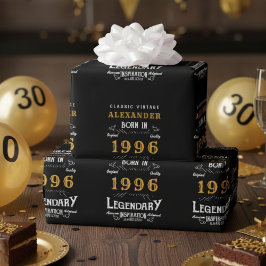 30års födelsedag 1996 Black Guld Add Namn Legendar Presentpapper