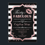 30års födelsedag - 30 Fabulous Black Ro Guld Inbjudningar<br><div class="desc">Inbjudan till 30års födelsedag. Elegant svartvit design med faux glitter ro guld. Har rosa läppar kyss,  svartvit rand,  konetti och skriptteckensnitt. Perfekt för ett elegant födelsedagsfest. Trettio Fabulous! Berätta om du behöver anpassa dig ytterligare.</div>