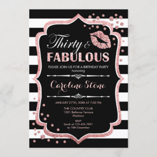 30års födelsedag - 30 Fabulous Black Ro Guld Inbjudningar