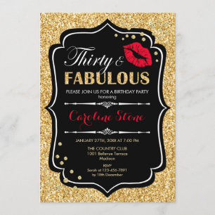 30års födelsedag - 30 Fabulous Guld Black Red Inbjudningar