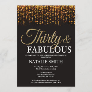 30års födelsedag 30 och Fabulous Guld Glitter Inbjudningar