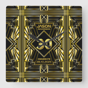 30års födelsedag Art Deco Guld Black Underbar Ga Fyrkantig Klocka