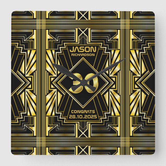 30års födelsedag Art Deco Guld Black Underbar Gats Fyrkantig Klocka (Framsida)