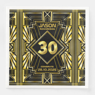 30års födelsedag Art Deco Guld Black Underbar Gats Pappersservett