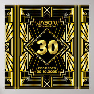 30års födelsedag Art Deco Guld Black Underbar Gats Poster