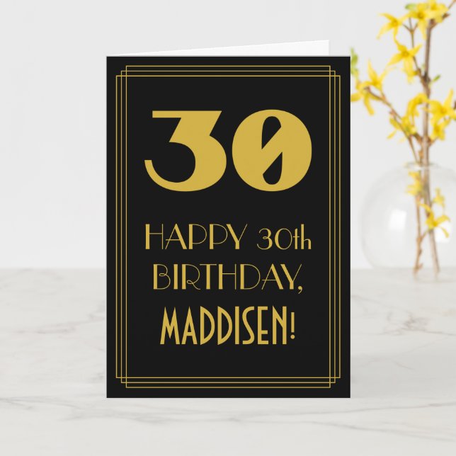 30års födelsedag ~ Art Deco Inspired Titta "30" &  Kort (Gul blomma)