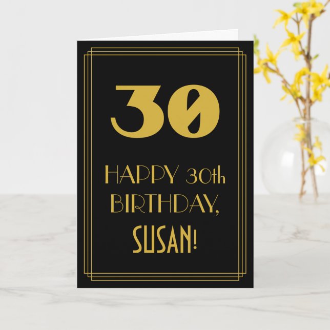 30års födelsedag - Art Deco Inspired Titta "30" &  Kort (Gul blomma)