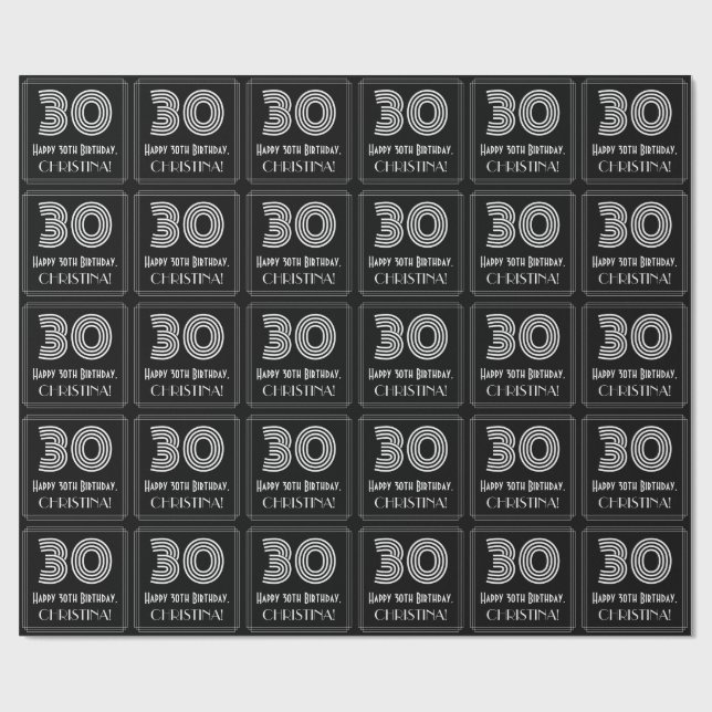 30års födelsedag: Art Deco Inspired Titta "30" w/  Presentpapper (Platt)