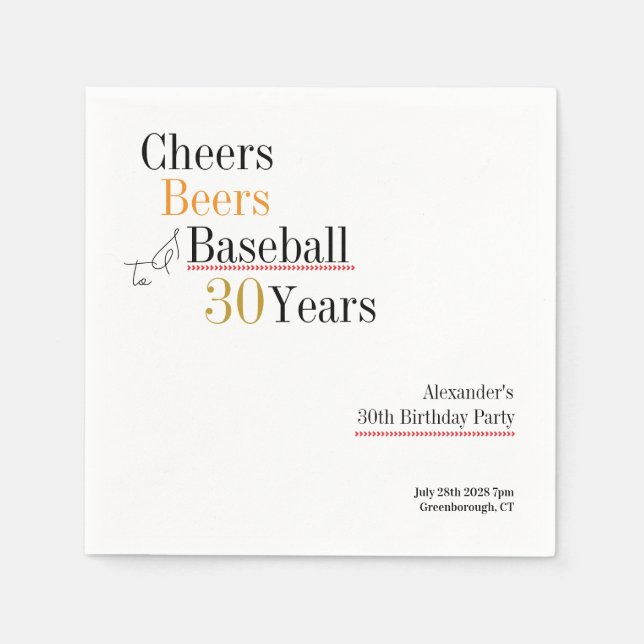 30års födelsedag Baseball Cheers Öl minimal Pappersservett (Framsidan)