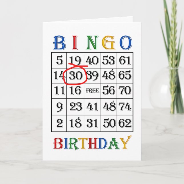 30års födelsedag Bingo-kort Kort (Framsida)