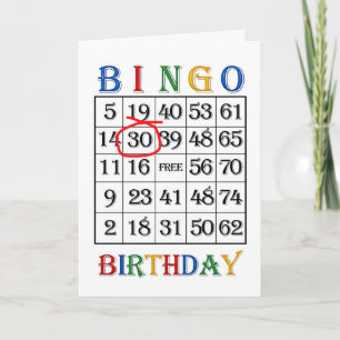 30års födelsedag Bingo-kort Kort