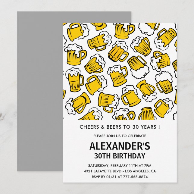 30års födelsedag bjuder in Manar Cheers och Öl Inbjudningar (Fram/baksida)
