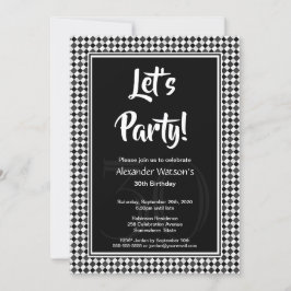 30års födelsedag Black and White Checkerboard Inbjudningar