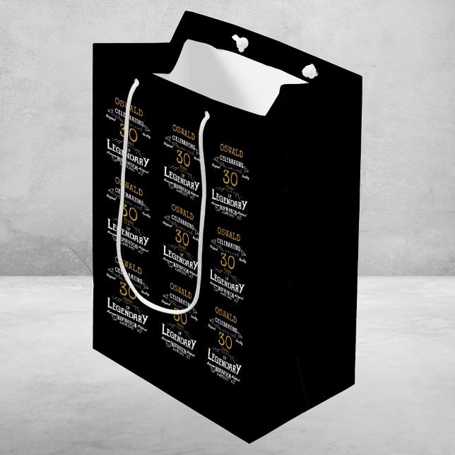 30års födelsedag Black Guld Legendary Retro (30th Birthday Black Gold Legendary Retro Medium Gift Bag
)