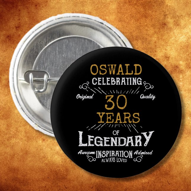 30års födelsedag Black Guld Legendary Retro Knapp (30th Birthday Black Gold Legendary Retro Button
)