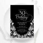 30års födelsedag Black Silver Ro Inbjudningar<br><div class="desc">Svarte silver elegant 30års födelsedag bjudande. Klassdesign med ro,  faux silver-folie och typsnitt för typsnitt. Trendig inbjudan-kortets perfekt för en snyggt kvinnlig dag firande. Anpassa med dina egna detaljer. Kan anpassas till vilken ålder som helst. Skrivna Zazzle-inbjudningar eller digital utskrivbar mall för omedelbar nedladdning.</div>