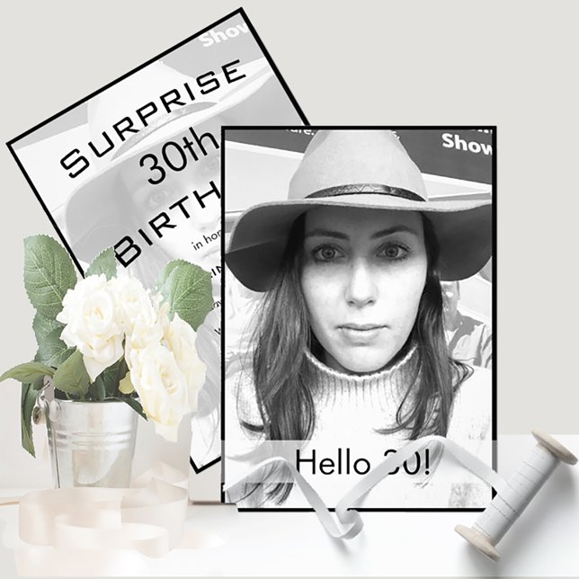 30års födelsedag Black White Photo Modern Elegant Inbjudningar (Skapare uppladdad)