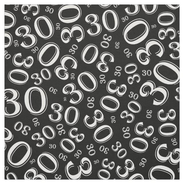 30års födelsedag Black/White Random Number Mönster Tyg (Provkarta)