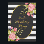 30års födelsedag Blommigt Black White Rand Guld Fo Inbjudningar<br><div class="desc">Kvinnors romantiska personlig för party av blommigt i 30års födelsedag i inbjudan. Ett vackert, modernt inbjudan med contemporary svart och vit rand bakgrund, söt rosa vattenfärgblommor och elegant i ett kursivt typsnitt för finare. Klassi, söt, chic, feminin, gigantisk, ornat, dubbla vid sidan av inbjudan. All text är helt anpassade/anpassbar till...</div>