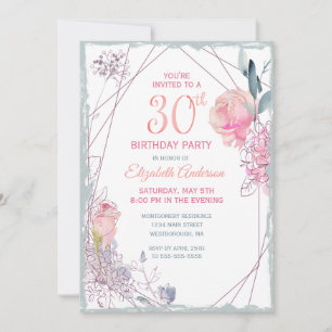 30års födelsedag Blommigt Ro Watercolor Party Inbjudningar