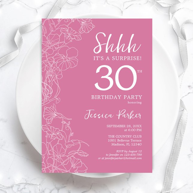 30ÅRS FÖDELSEDAG - BLOMMIGTENS ROSA INBJUDNINGAR (Skapare uppladdad)