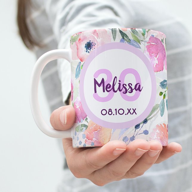30års födelsedag boho chic vattenfärgade blommor a kaffemugg (Skapare uppladdad)
