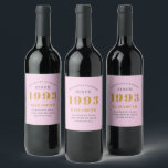 30års födelsedag Born 1993 Lägg till Namn Rosa Grå Vinflaska Etikett<br><div class="desc">Personlig Födelsedag lägg till ditt namn och årsetiketten vin. Redigera namn och år med den angivna mallen. En underbar födelsedagsfest för rosa av anpassningsbar. Fler gåvor och party-förråd finns tillgängliga med utformningen "standardinställningar" i butiken.</div>