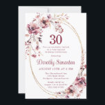 30års födelsedag Burgundy  Rosa Wildblomma Inbjudningar<br><div class="desc">Mjuka blommor och rosa vilda blommor skapar en vacker blommigt på inbjudan till elegant 30års födelsedag. Rosa blommor är kapslade i mjuka neutralter löv. De dekorerar en chic med flera band guld ram. 30 är skrivet i en stor burgundröd färg. Texten är ett upprätt traditionellt teckensnitt. Namn för födelsedagsfirman skrivs...</div>