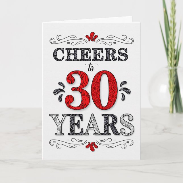 30års födelsedag Cheers i Red White Black Mönster Kort (Framsida)