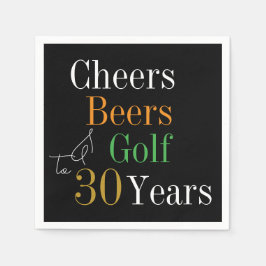 30års födelsedag Cheers och Öl Golf Black och Guld Pappersservett