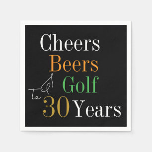 30års födelsedag Cheers och Öl Golf Black och Guld Pappersservett