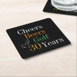 30års födelsedag Cheers Öl Golf Black Guld Party Underlägg Papper Kvadrat<br><div class="desc">Det här är en coola och modern, 30års födelsedag, golf party-design. Det är en enkel, modern design, svart på vitt, med grönt, orange och färgad i guld. Perfekt för coola och roligt, golf och öl temed, 30års födelsedag party. Den här designen är helt anpassade, använda bara att anpassa den här...</div>