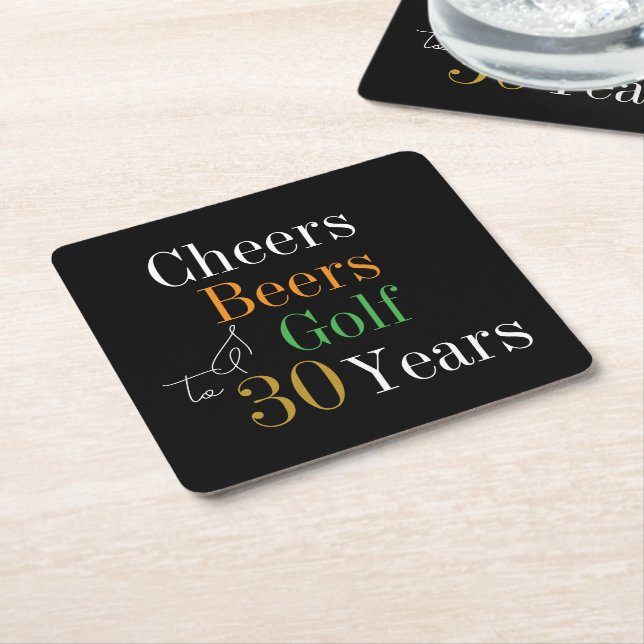 30års födelsedag Cheers Öl Golf Black Guld Party Underlägg Papper Kvadrat (Vinklad)