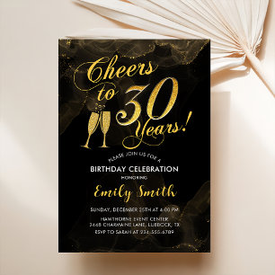 30års födelsedag - Cheers to 30 Years Guld Black Inbjudningar