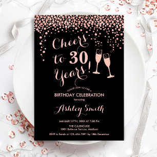 30års födelsedag - Cheers to 30 Years Ro Guld Blac Inbjudningar