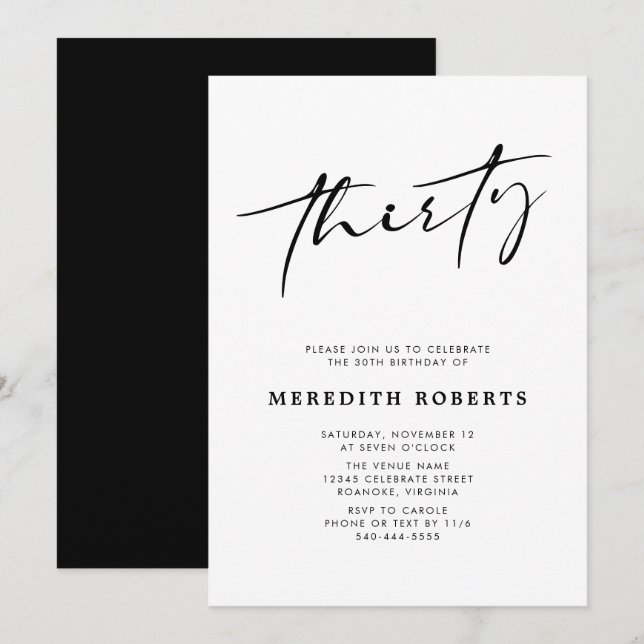 30års födelsedag Chic Modern skript Minimalialist  Inbjudningar (Fram/baksida)
