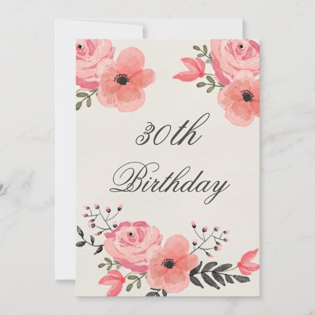 30års födelsedag Chic Watercolor Flowers Inbjudningar (Framsida)